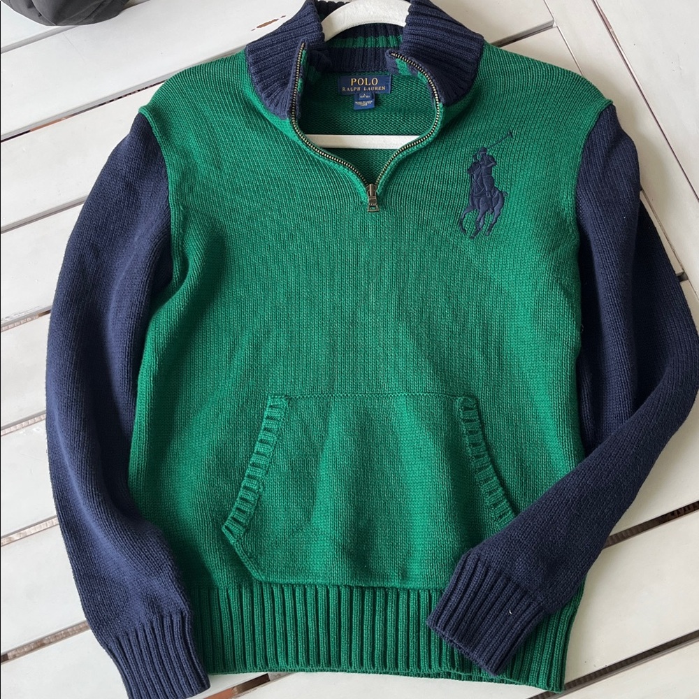 Polo Ralph Lauren Green And Blue Pullover large pony Cotton 14-16